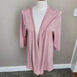 Lety & Me Womens Sz 1X Open Front Cardigan Sweater Blush Pink Lace Up Back
